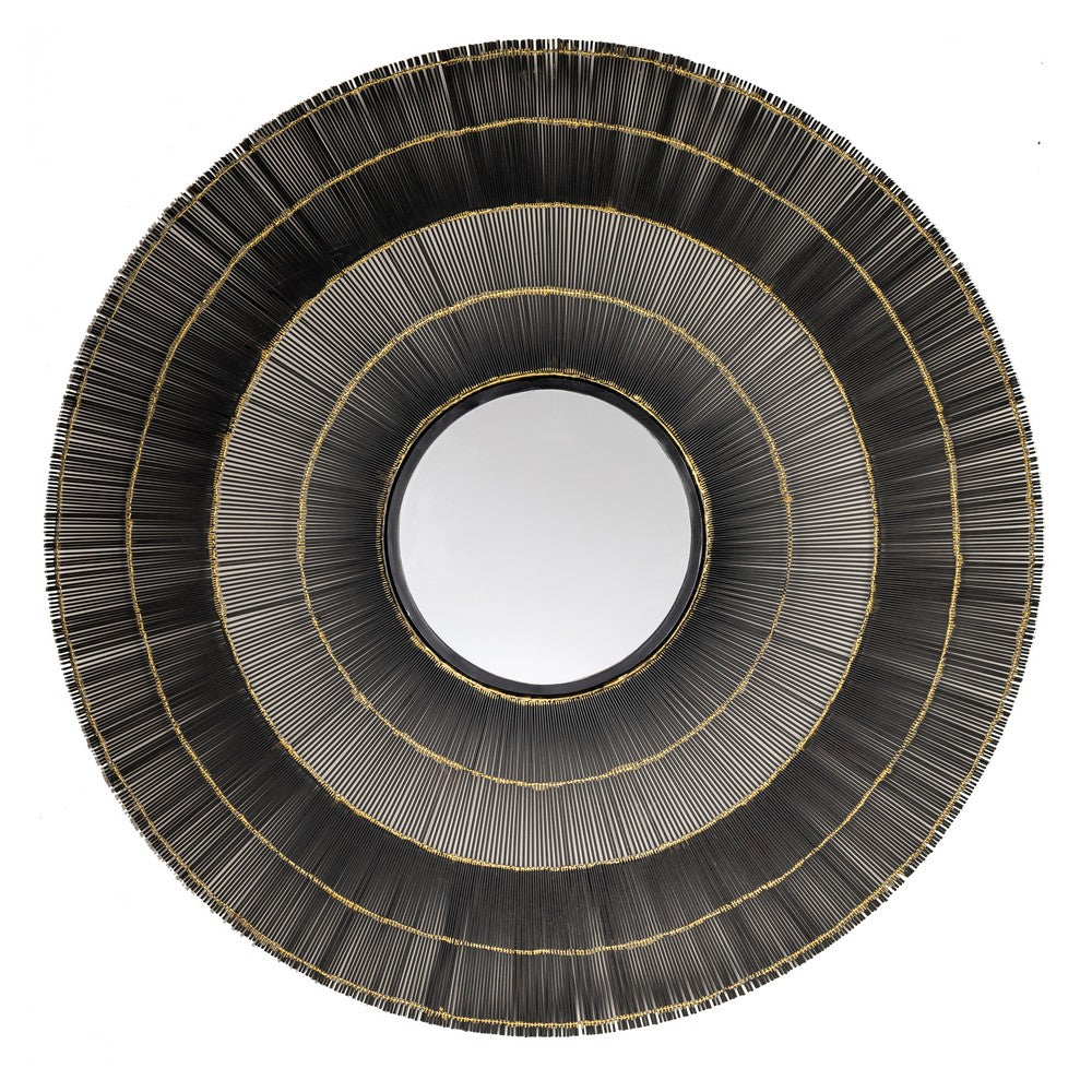 Accent Wall Mirror | Round Tiered Design | Black & Gray Metal Spokes 44x44