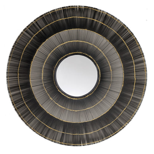 Accent Wall Mirror | Round Tiered Design | Black & Gray Metal Spokes 44x44
