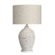 Table Lamp w/ White Woven Rattan Vase-Style Base & Oatmeal Linen Shade