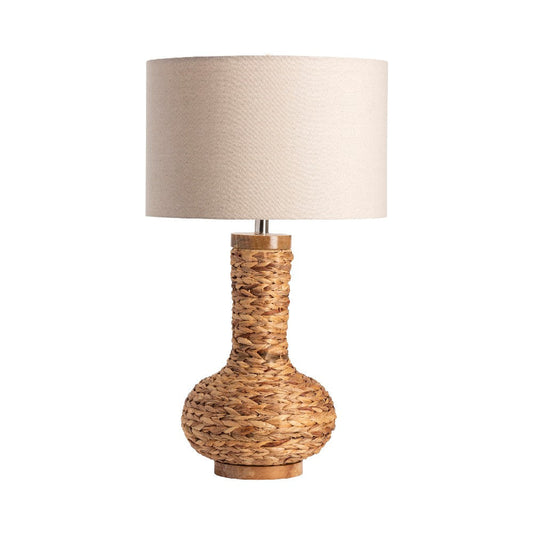Bay Table Lamp | Water Hyacinth Vase | Linen Shade | Coastal Brown