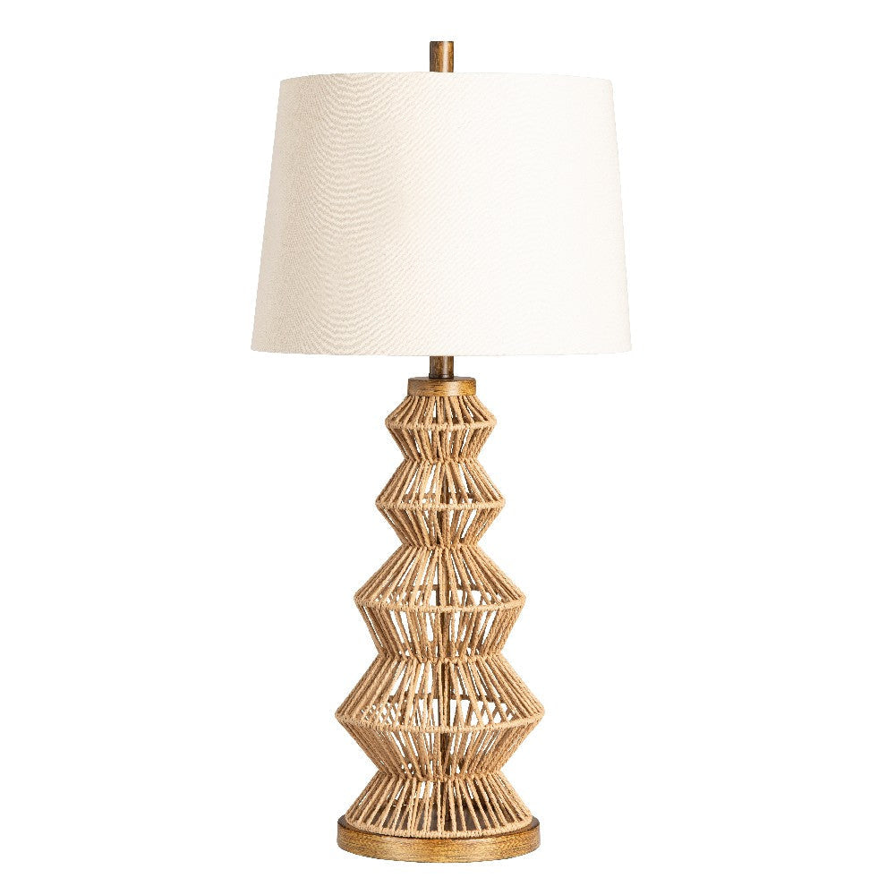 Rete Table Lamp | Brown Rope Woven Geometric Body | Cream Linen Shade