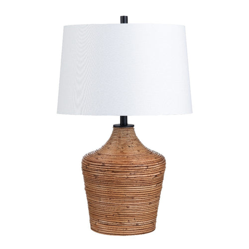 Cary Table Lamp | Vase Body | Brown Rattan Banded Design | White Shade