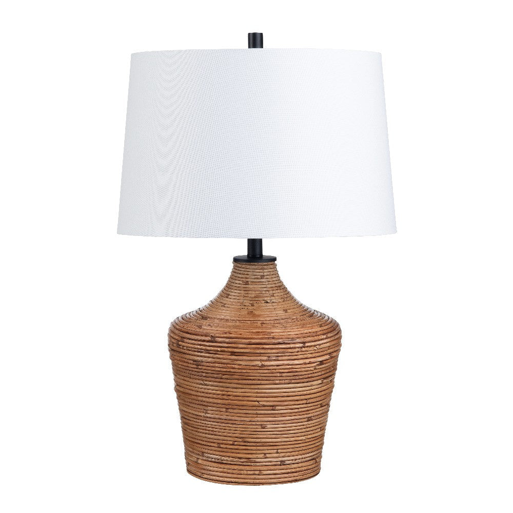 Cary Table Lamp | Vase Body | Brown Rattan Banded Design | White Shade