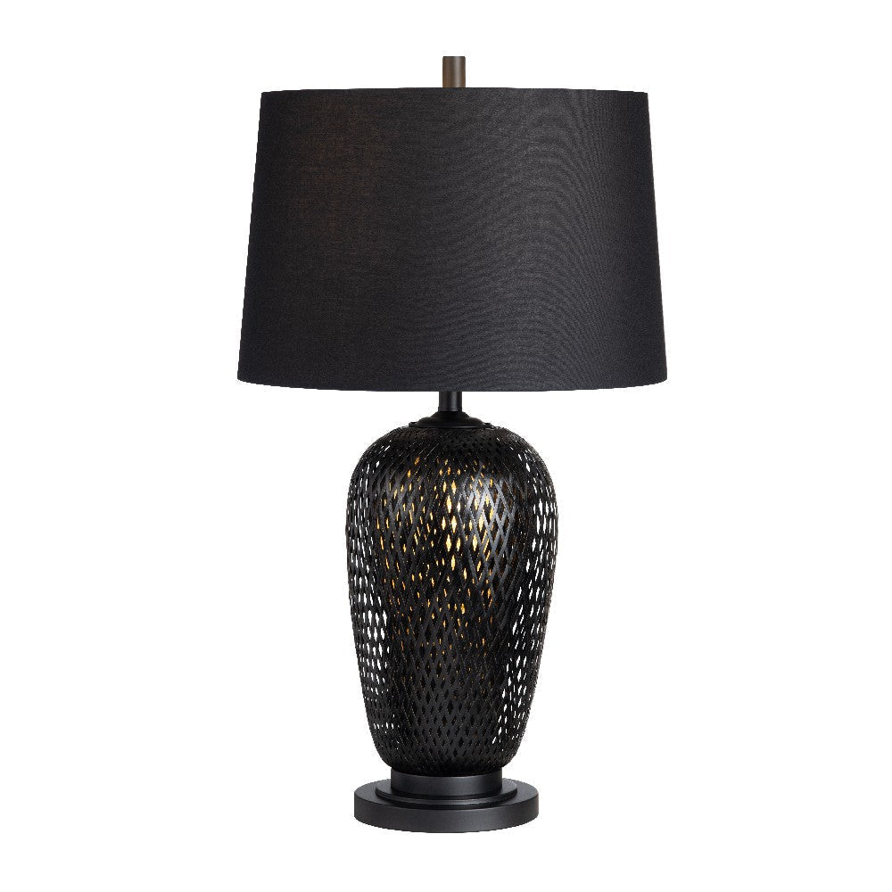 Rity Table Lamp, Set of 2, Rattan Vase Body, Black Linen Shade, Lacquered Metal