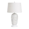 Rity Table Lamp Set of 2 Rattan Vase Body Linen Shade Lacquered White Metal