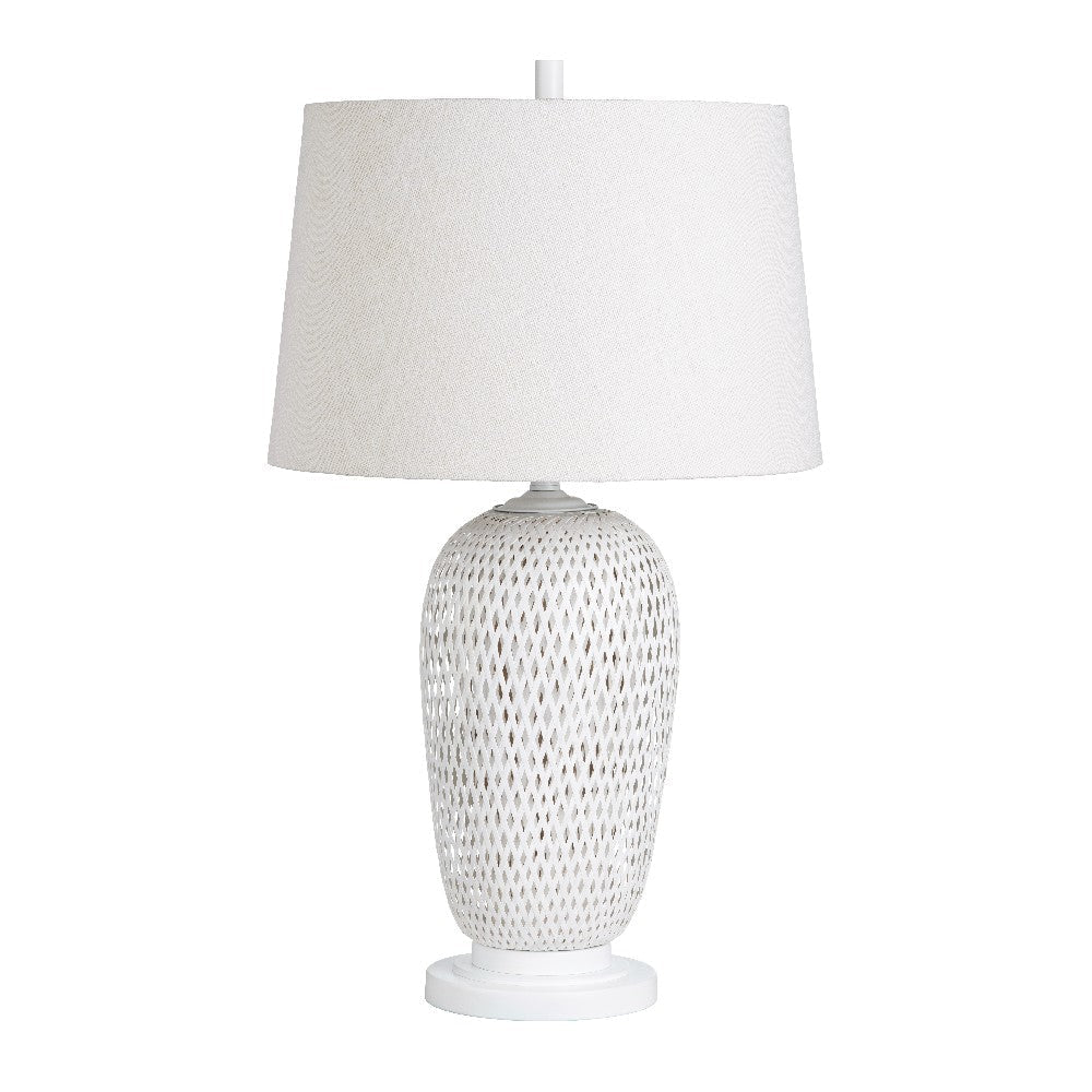 Rity Table Lamp Set of 2 Rattan Vase Body Linen Shade Lacquered White Metal