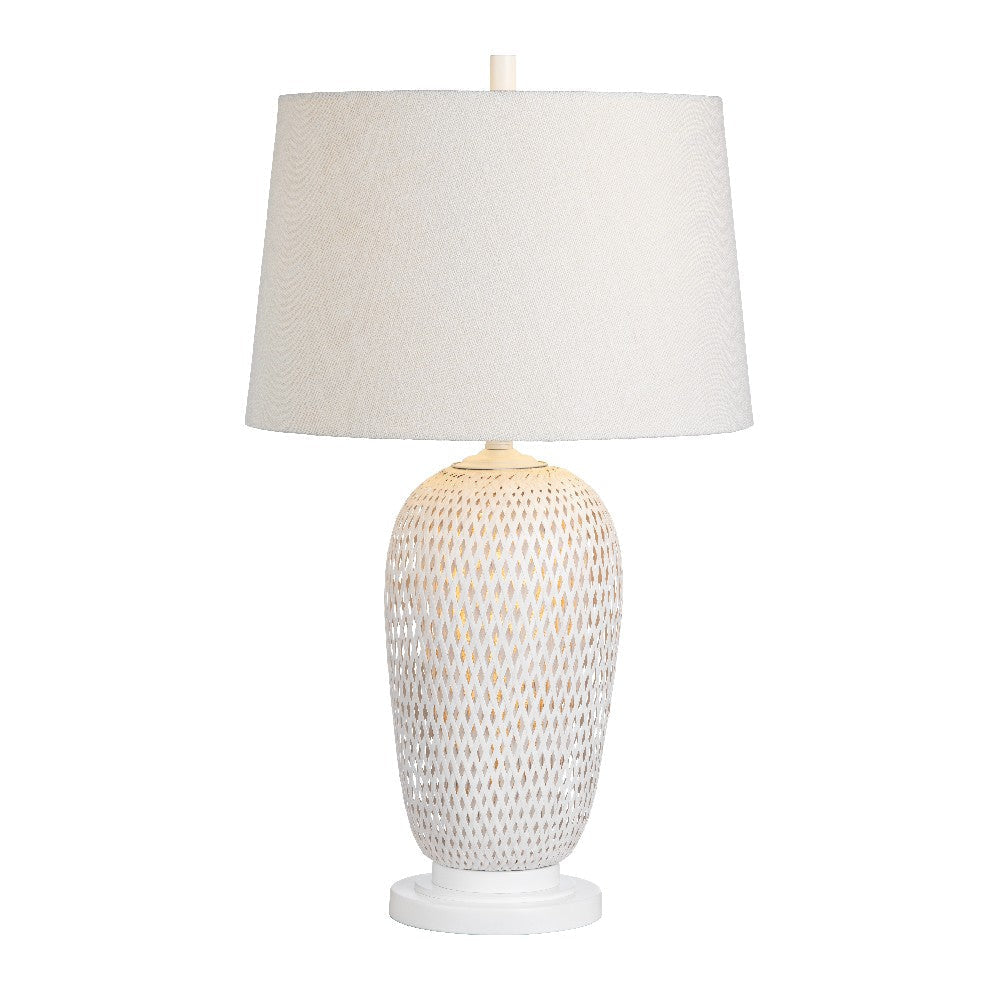 Rity Table Lamp Set of 2 Rattan Vase Body Linen Shade Lacquered White Metal