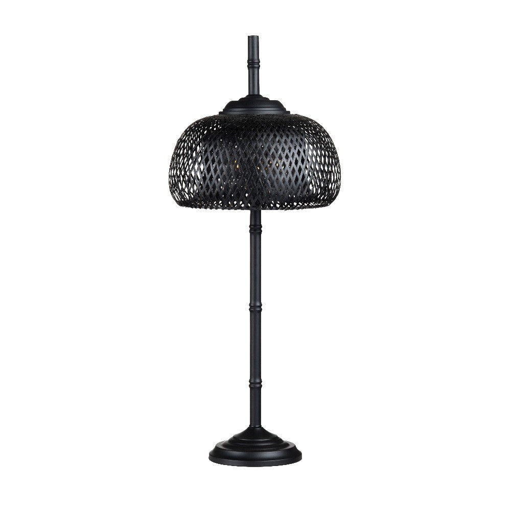 Nia Buffet Lamp, Set of 2, Rattan Woven Dome Shade, Metal Stem, Black Lacquer