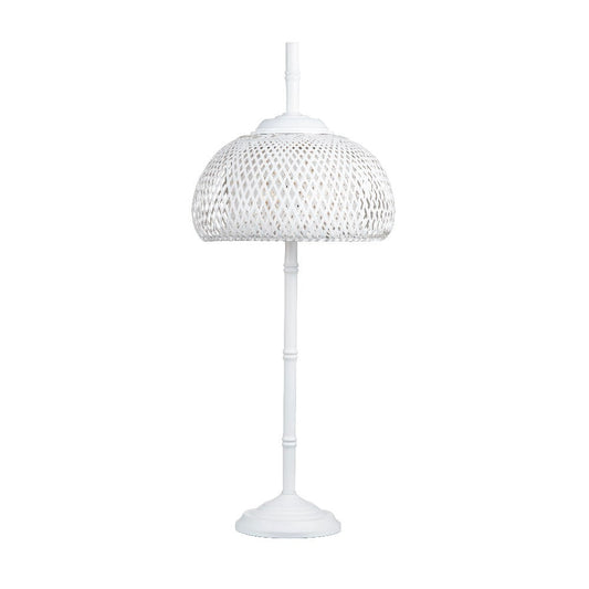 Nia Buffet Lamp, Set of 2, Rattan Woven Dome Shade, Metal Stem, White Lacquer