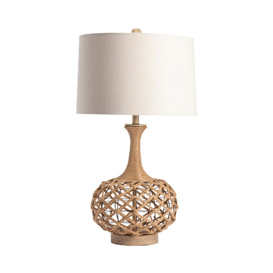Table Lamp | Beige Linen Shade | 32" Metal & Natural Hemp Rope