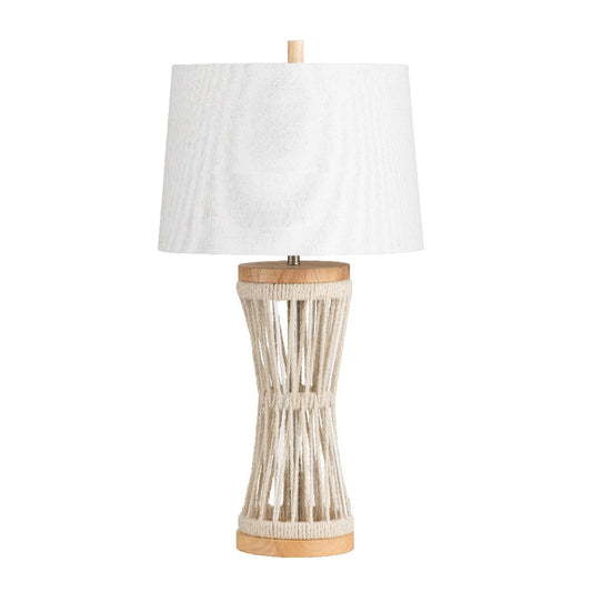Table Lamp with White Linen Shade | Natural Hemp Rope Woven Base
