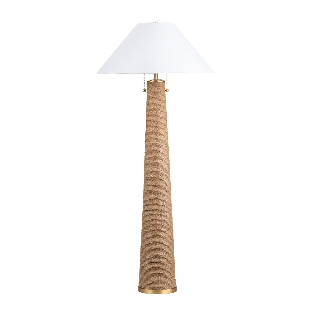Floor Lamp | 59 Natural Hemp Rope Woven | White Linen Empire Shade