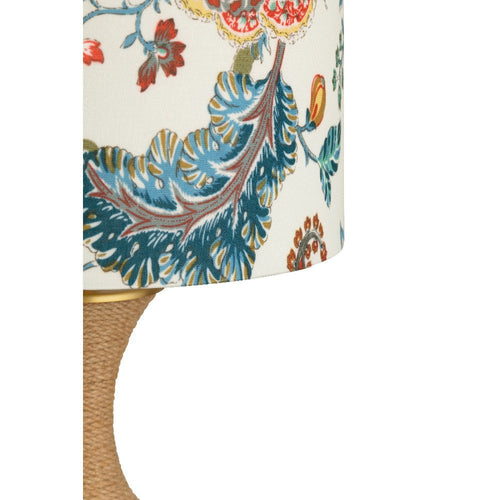 Table Lamp Set of 2 | Brown Jute Rope Resin Base | Floral Linen Shade