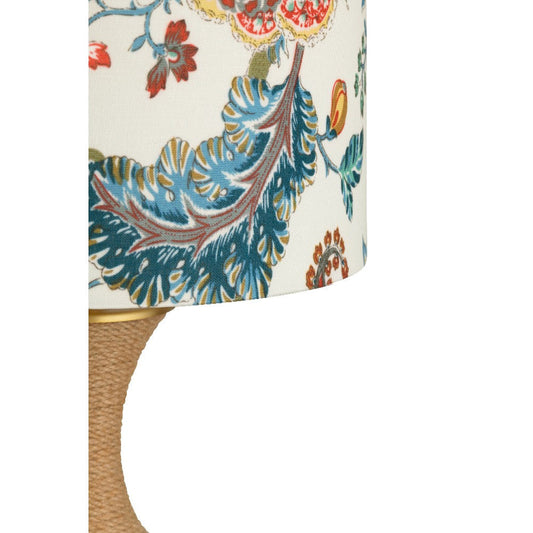 Table Lamp Set of 2 | Brown Jute Rope Resin Base | Floral Linen Shade