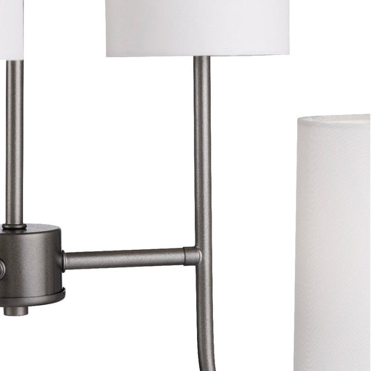 Fila 6 Light Chandelier | Satin Gray Metal | White Linen Shades | 20"