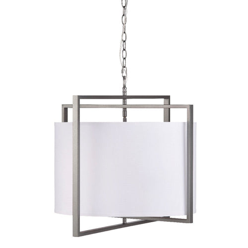 Fila 5 Light Chandelier | Satin Gray Metal | White Linen Shade | 26"