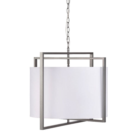 Fila 5 Light Chandelier | Satin Gray Metal | White Linen Shade | 26"