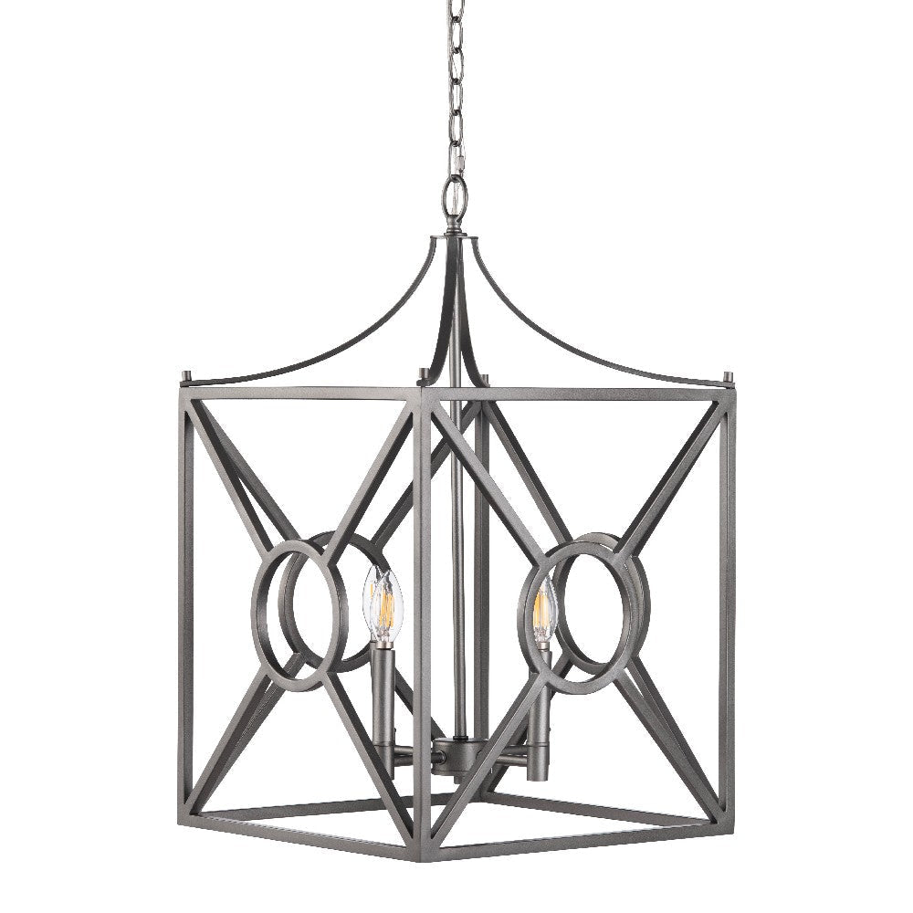 Square Lantern Chandelier w Nickel Metal Finish | 16"