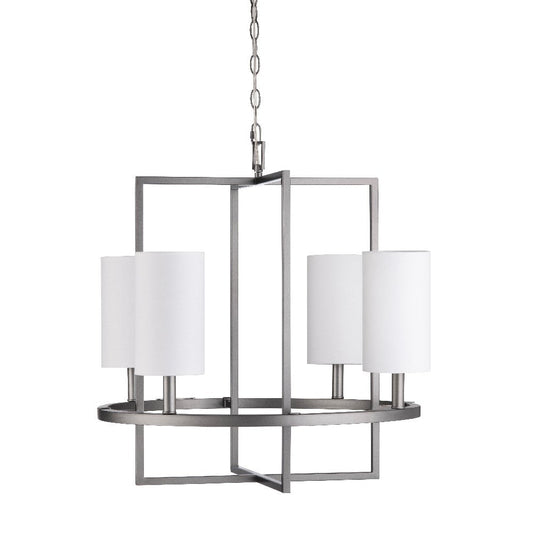 Fila 4 Light Chandelier | Satin Gray Metal | White Linen Shades | 23"