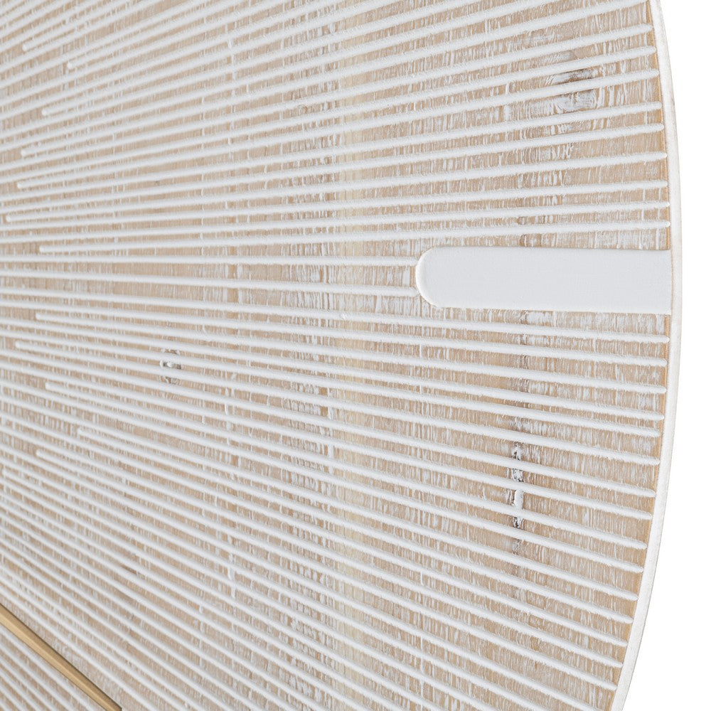 Wall Clock | Sunburst Design | Brown Hands | Whitewashed Wood | 36" Round