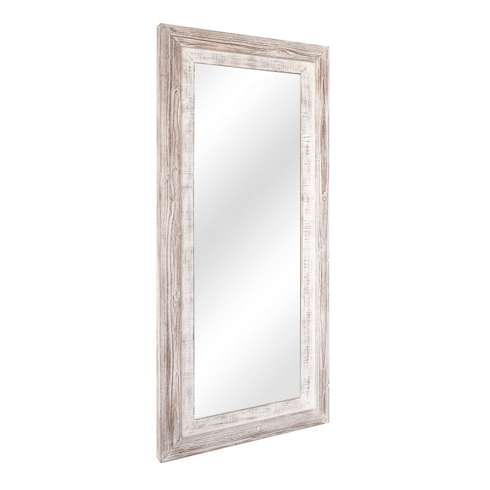 Full Length Mirror | Whitewash Wood Frame | 30x68 Rectangular Transitional