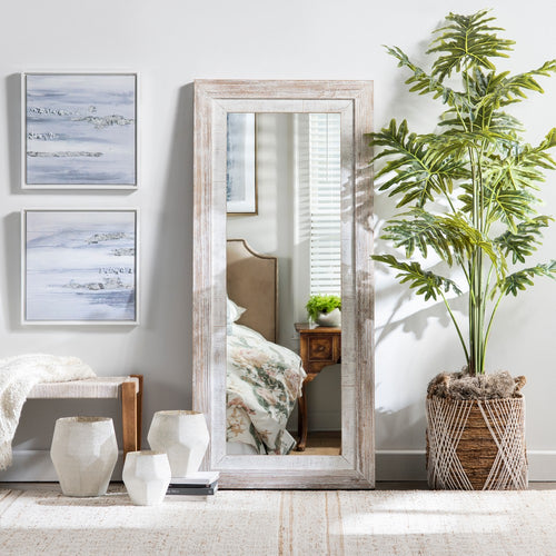 Full Length Mirror | Whitewash Wood Frame | 30x68 Rectangular Transitional