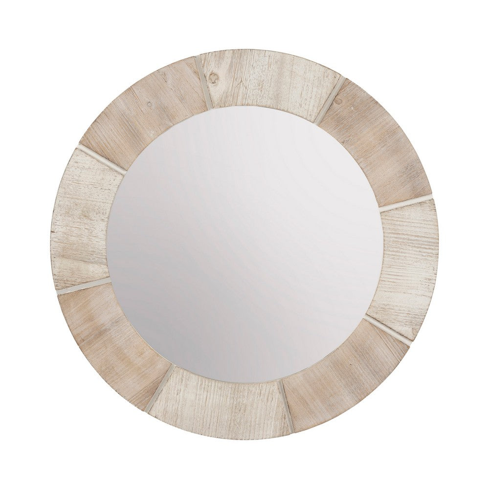 Loa 34" Round Wall Mirror | Alternating Wood Bands | 2 Tone Whitewash