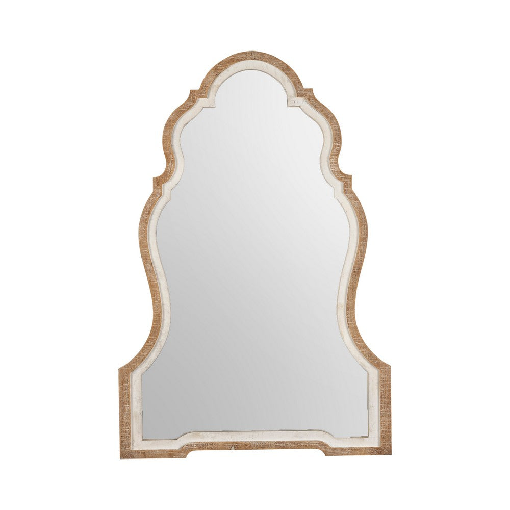 Wall Mirror | Ancient Door Shaped Arched Top | Brown & Whitewash Wood 26x38
