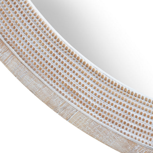 38x38 Round Wall Mirror | Embossed Bubble Texture | Beige Whitewash Wood