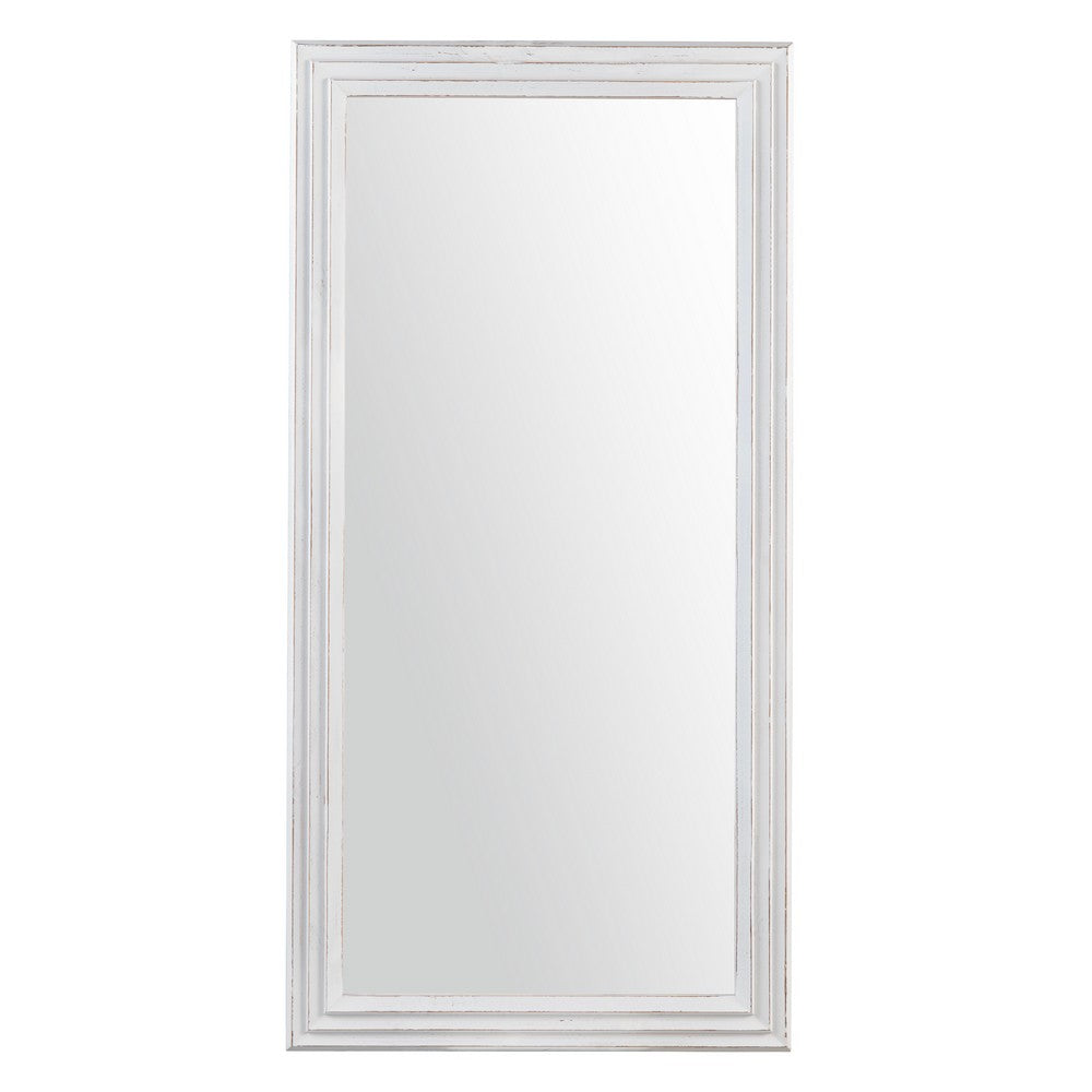 30x60 Full Length Mirror | Tri Panel Frame | Distressed Whitewash Wood