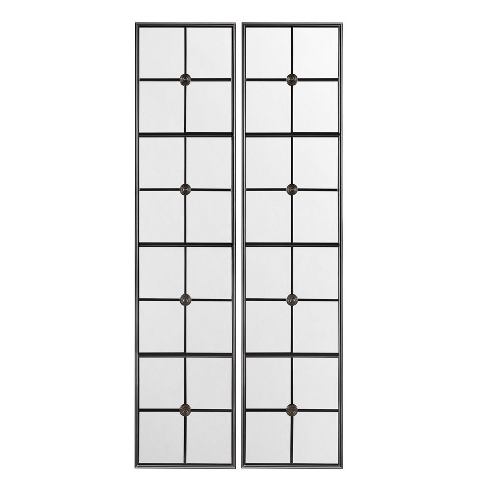 2pc Full Length Mirror | Windowpane Frame | Rounded Edge Black Metal 16x71
