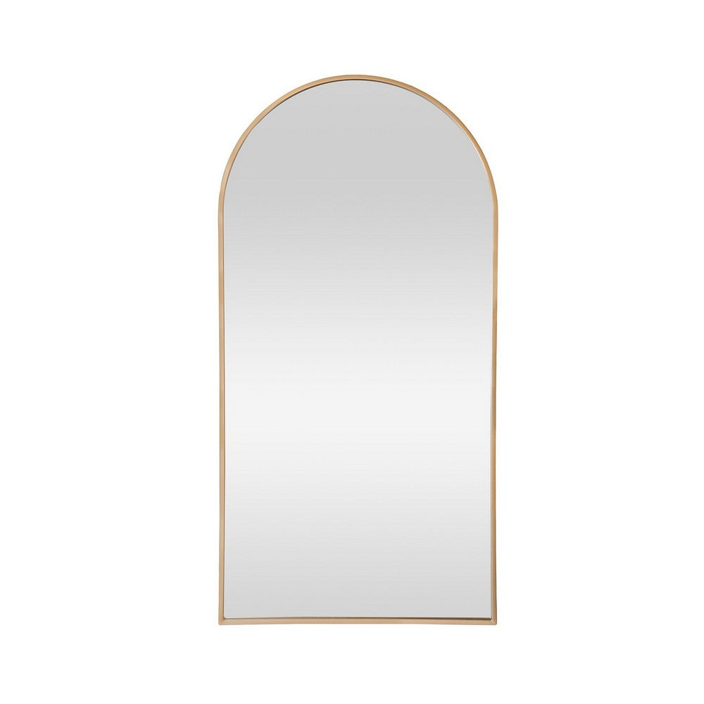 Eros Leaning Mirror | Arched Top Gold Metal Frame | 37x73 Transitional
