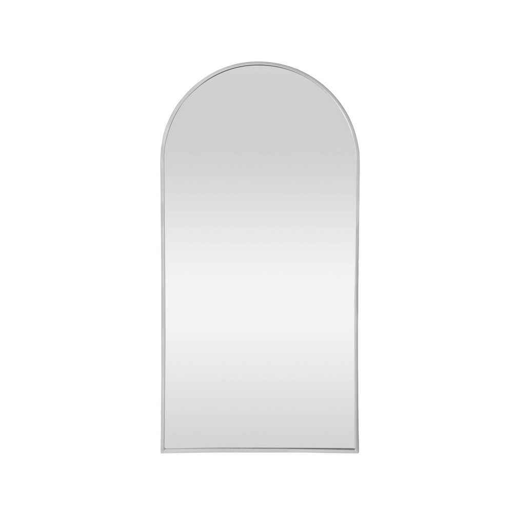 Eros Leaning Mirror | Arched Top Silver Metal Frame | 41x81 Transitional
