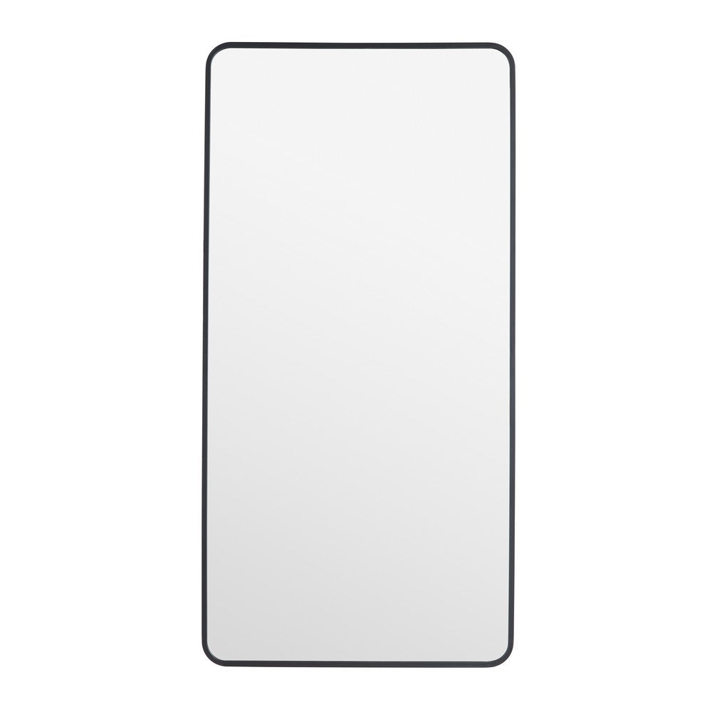 Eros Leaning Mirror | Rounded Edge Black Metal Frame | 37x73 Transitional