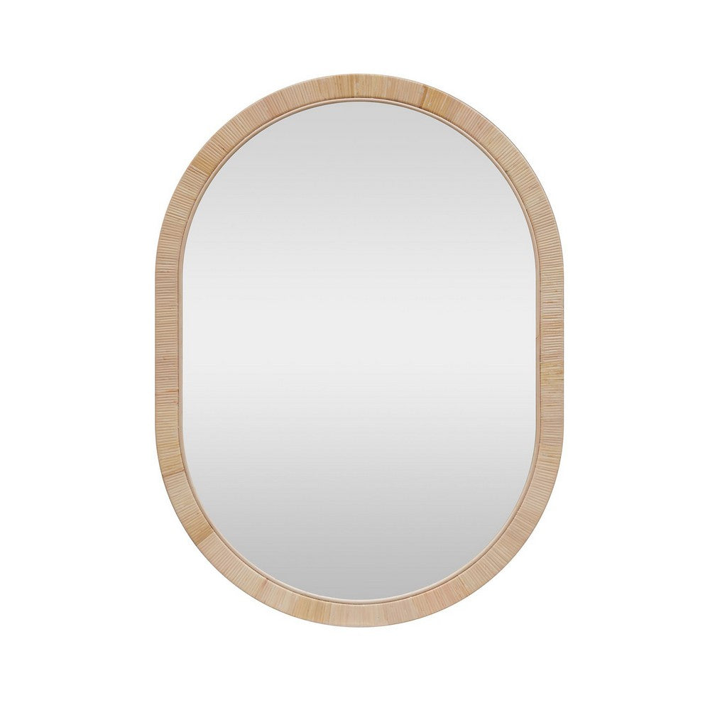 Crestview Ami Wall Mirror | 38x50" Oval Reeded Rattan Brown Frame