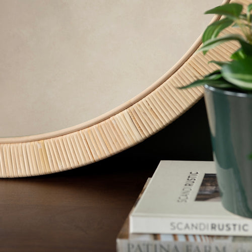 Crestview Ami Wall Mirror | 38x50" Oval Reeded Rattan Brown Frame