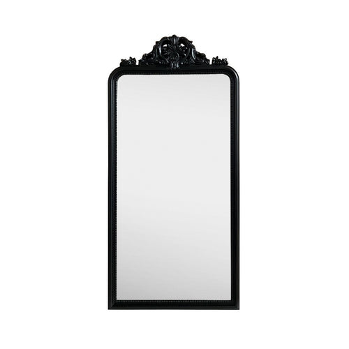 Crestview Pery Wall Mirror | 30x63" Classic Ornate Carved Black Wood