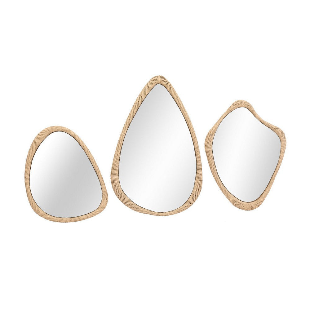 Crestview Sery 3pc Abstract Shape Wall Mirror Set, Wicker Frame