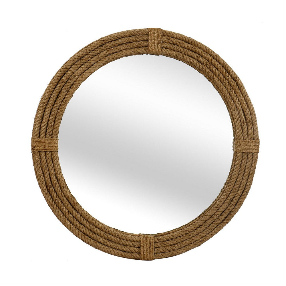 Crestview Bey Round Wall Mirror | 36" Braided Brown Rope Frame