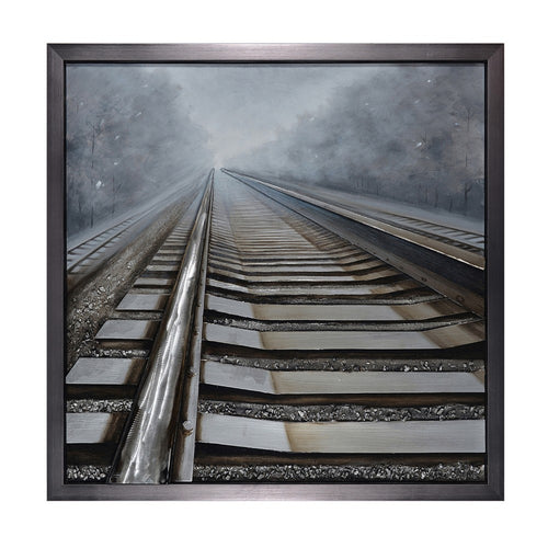 Crestview Framed Canvas Gray Railroad Track Painting | 47" Square