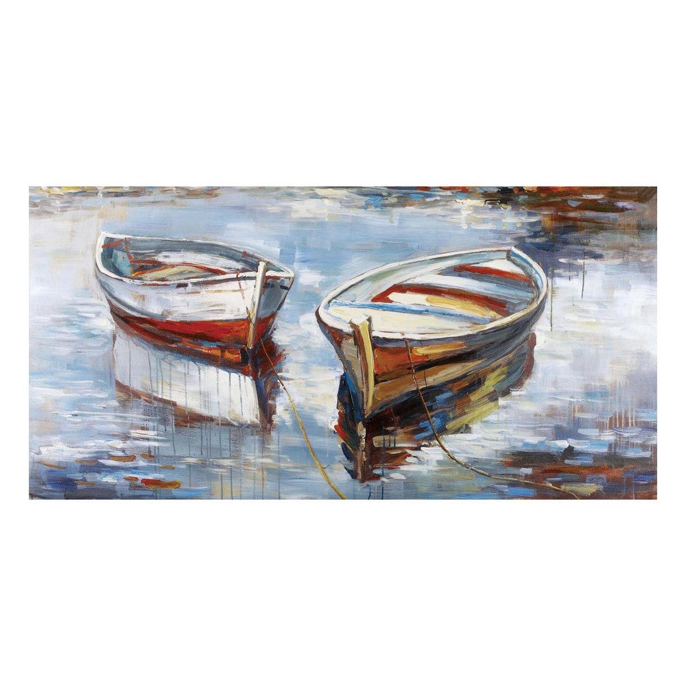 Crestview Boats Floating on Water Wall Art | 30x60 Wide Blue & Red Canvas