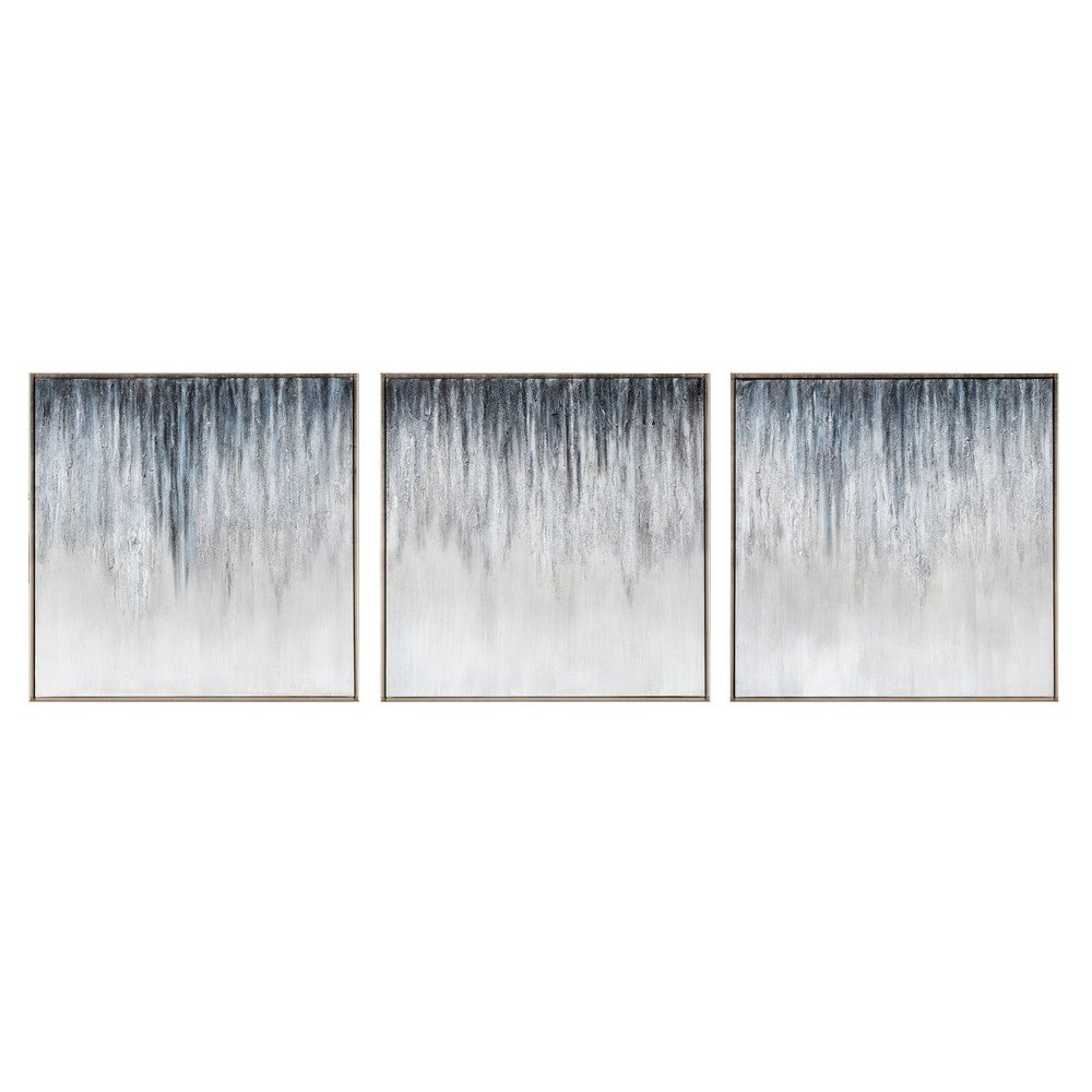 Crestview Square Wall Art Painting Set of 3 | 24" Blue & White Canvas