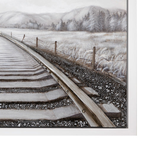 Crestview Framed Canvas Train Tracks Painting | 40x59 Black & Silver