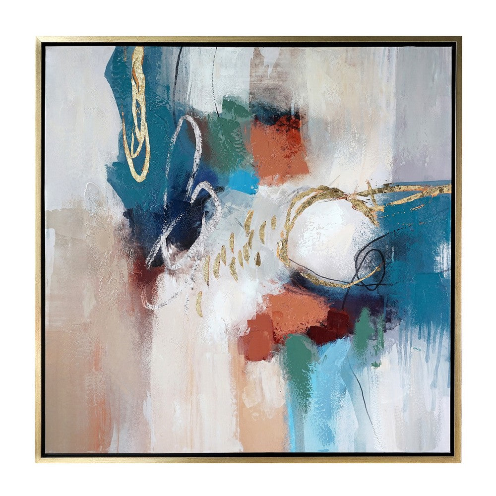 Crestview Abstract Canvas Wall Art | Vivid Gold Blue White 40 x 40 Square