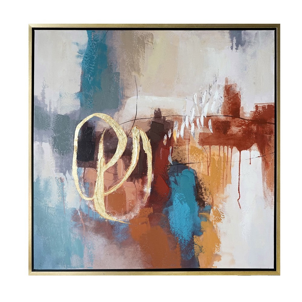 Crestview Canvas Wall Art | Abstract Gold White Blue Paint | 40 x 40 Square