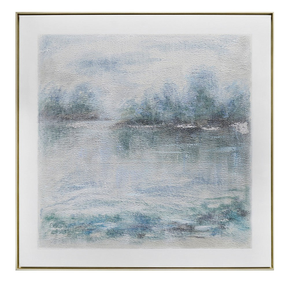 Crestview Abstract Lake Scene Wall Art | Textured Blue White 40 x 40 Square