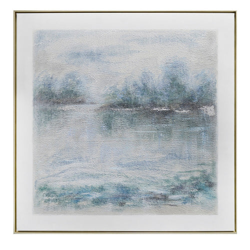 Crestview Abstract Lake Scene Wall Art | Textured Blue White 40 x 40 Square