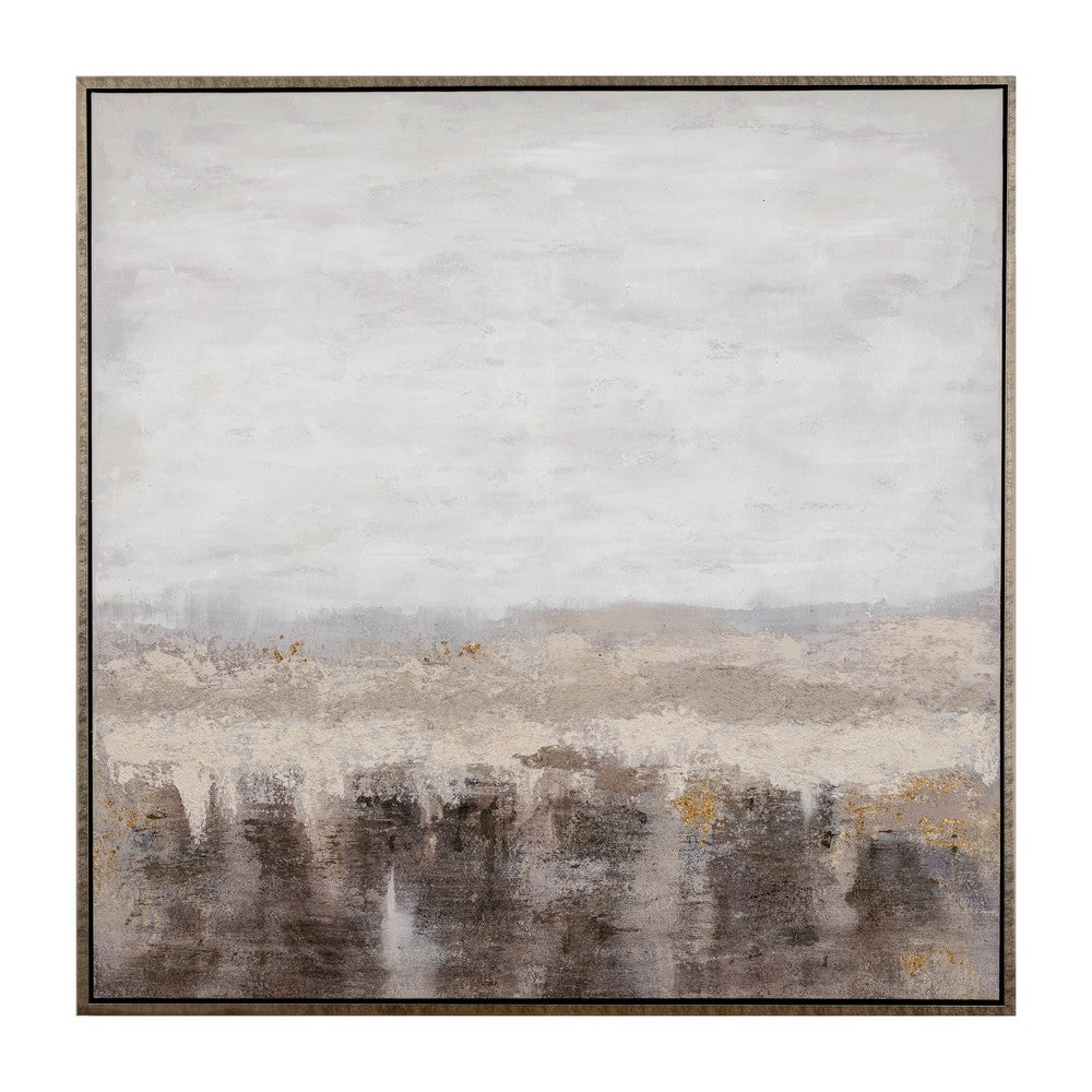 Crestview Misty Dawn Abstract Wall Art Painting | Brown White 49 x 49 Square