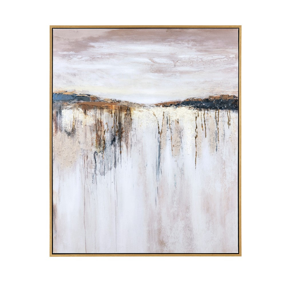 Crestview Wall Art Painting | Cascading Gold Accents | Brown White 49 x 59