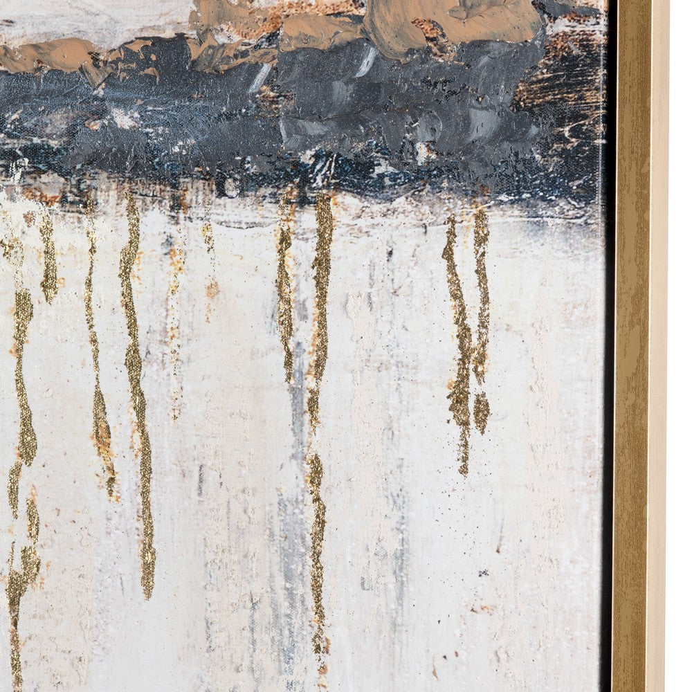 Crestview Wall Art Painting | Cascading Gold Accents | Brown White 49 x 59